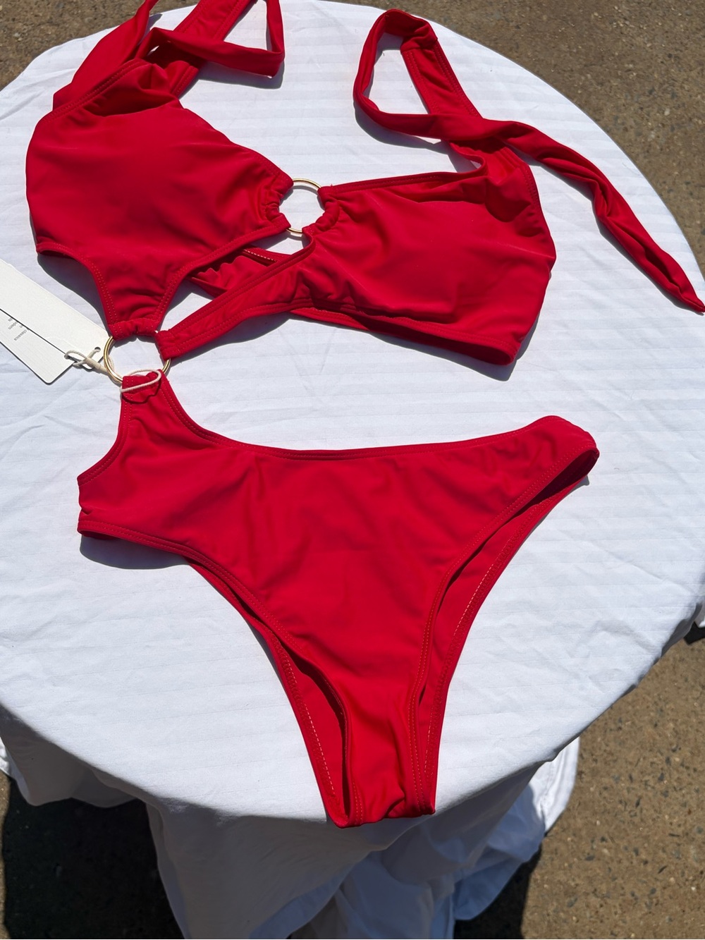 Red One-Shoulder Cutout Bikini Set